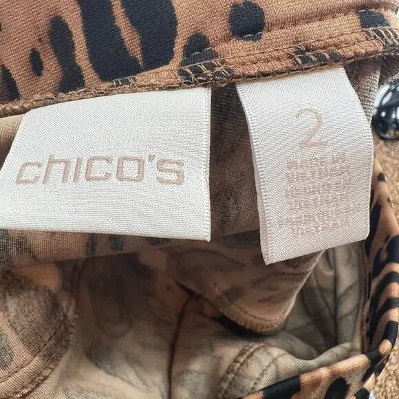 CHICO'S BROWN/ tan ANIMAL LEOPARD PRINT FRINGE PULL ON SKIRT size 2 US large - Picture 6 of 9